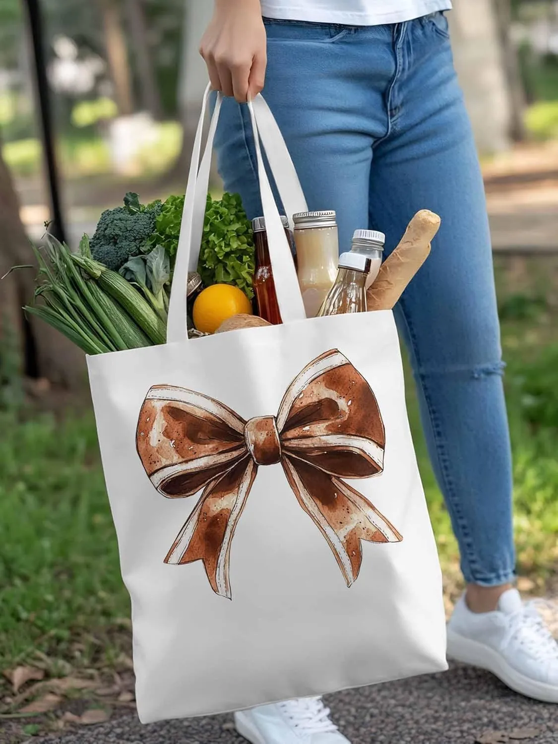 Canvas Tote Bag, Football Color Bow Retro Aesthetic Canvas Tote Handbags for Women Shoulder Bag