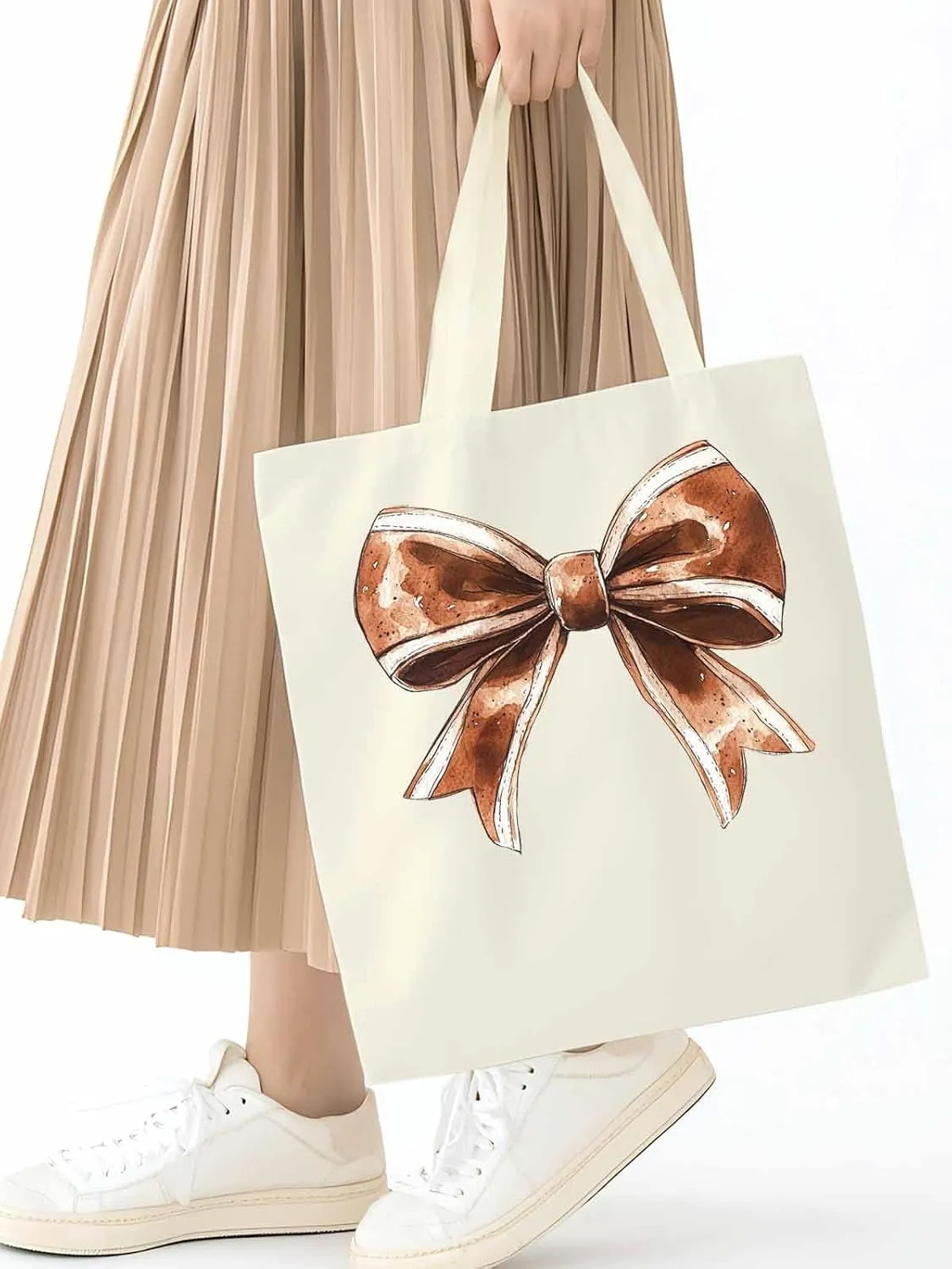 Canvas Tote Bag, Football Color Bow Retro Aesthetic Canvas Tote Handbags for Women Shoulder Bag