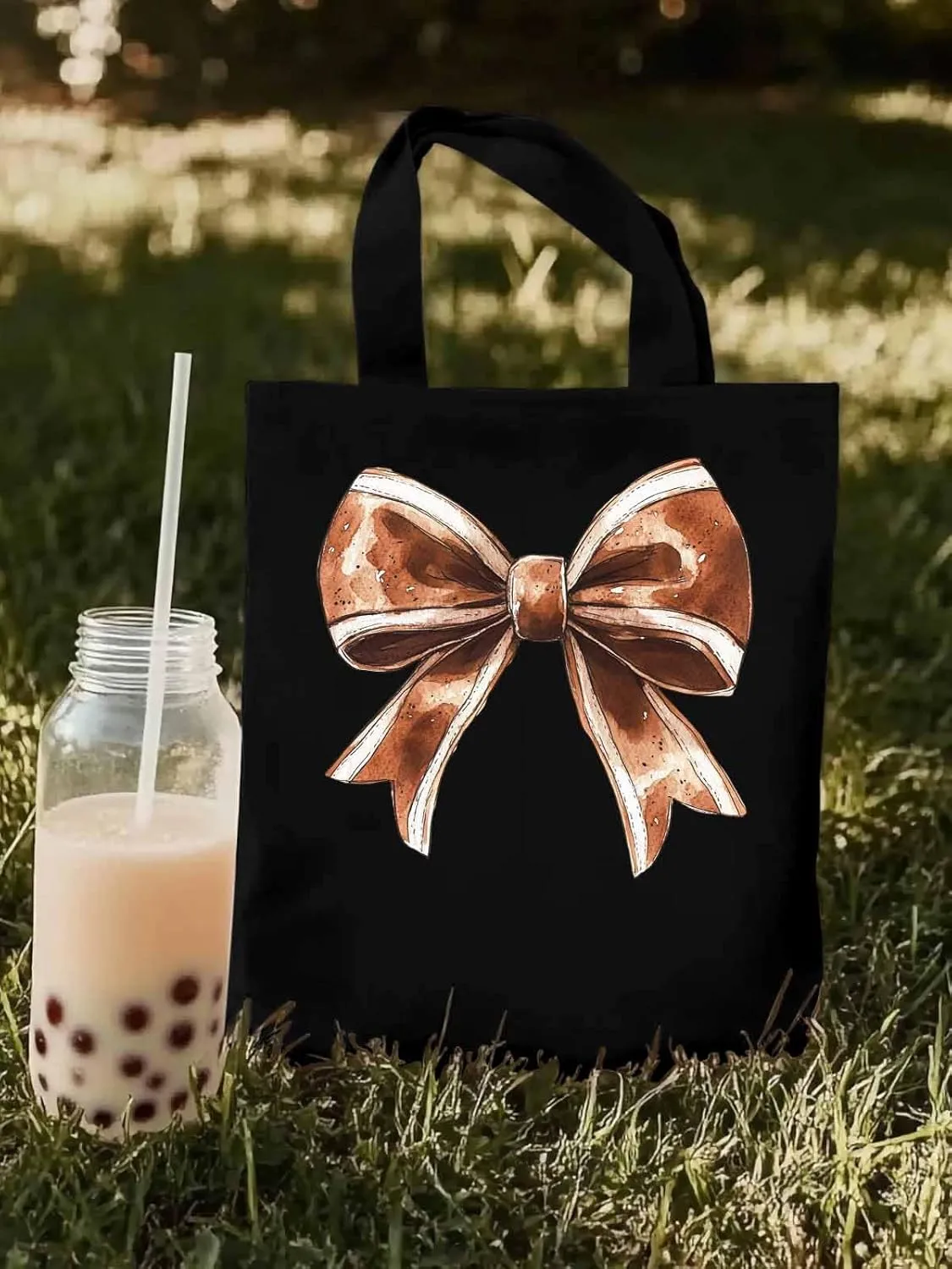 Canvas Tote Bag, Football Color Bow Retro Aesthetic Canvas Tote Handbags for Women Shoulder Bag