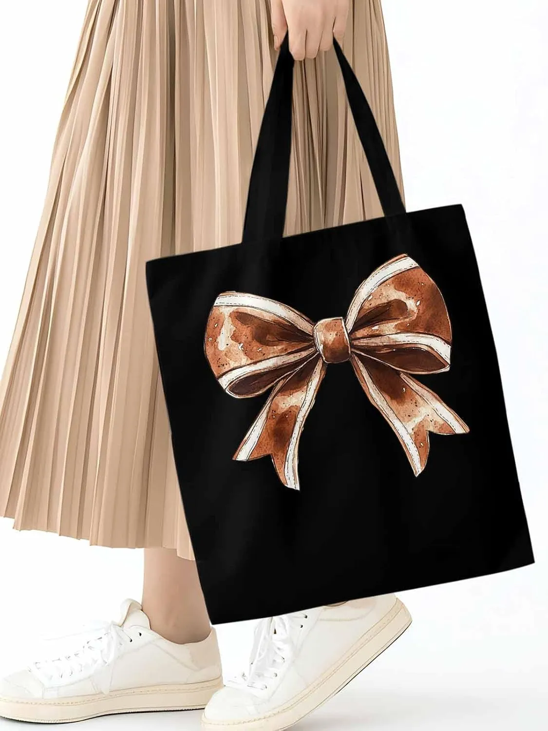 Canvas Tote Bag, Football Color Bow Retro Aesthetic Canvas Tote Handbags for Women Shoulder Bag
