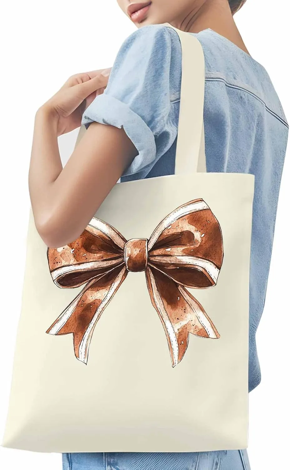Canvas Tote Bag, Football Color Bow Retro Aesthetic Canvas Tote Handbags for Women Shoulder Bag