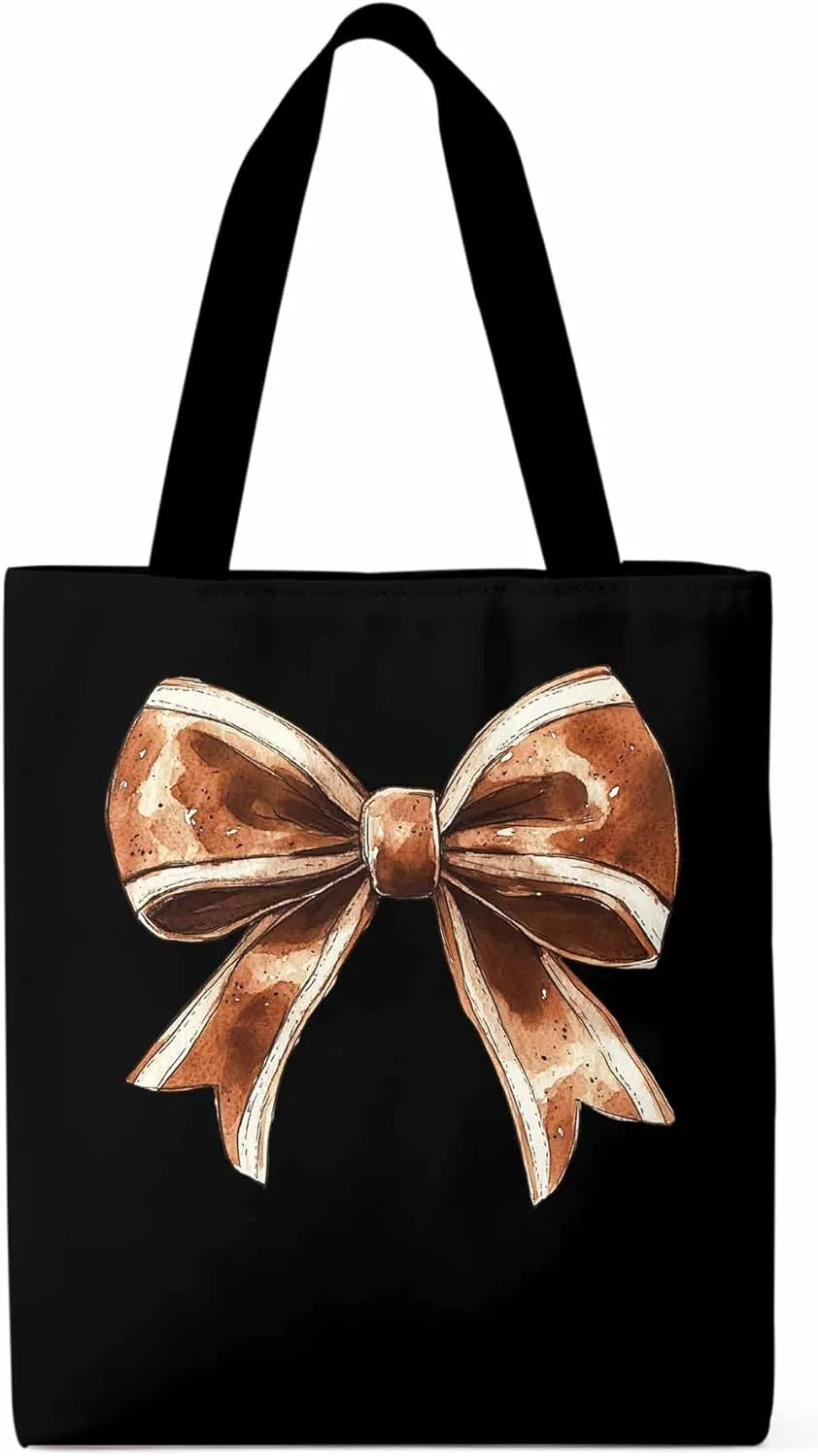Canvas Tote Bag, Football Color Bow Retro Aesthetic Canvas Tote Handbags for Women Shoulder Bag