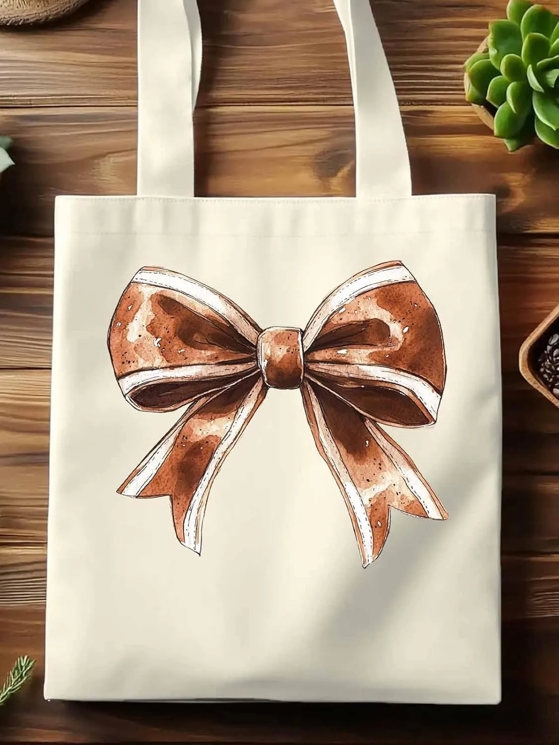 Canvas Tote Bag, Football Color Bow Retro Aesthetic Canvas Tote Handbags for Women Shoulder Bag
