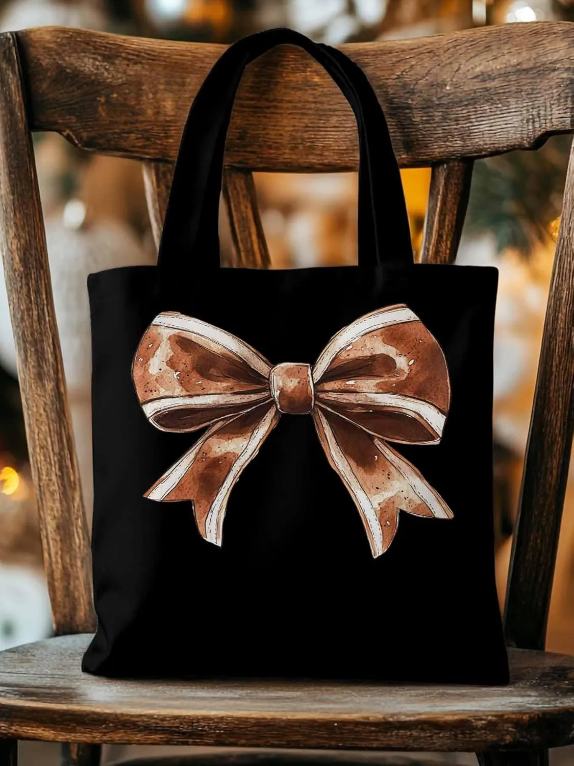 Canvas Tote Bag, Football Color Bow Retro Aesthetic Canvas Tote Handbags for Women Shoulder Bag