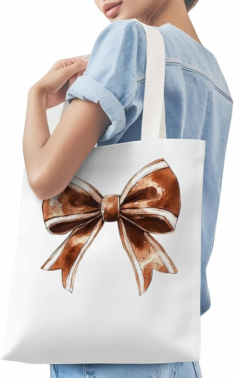 Canvas Tote Bag, Football Color Bow Retro Aesthetic Canvas Tote Handbags for Women Shoulder Bag