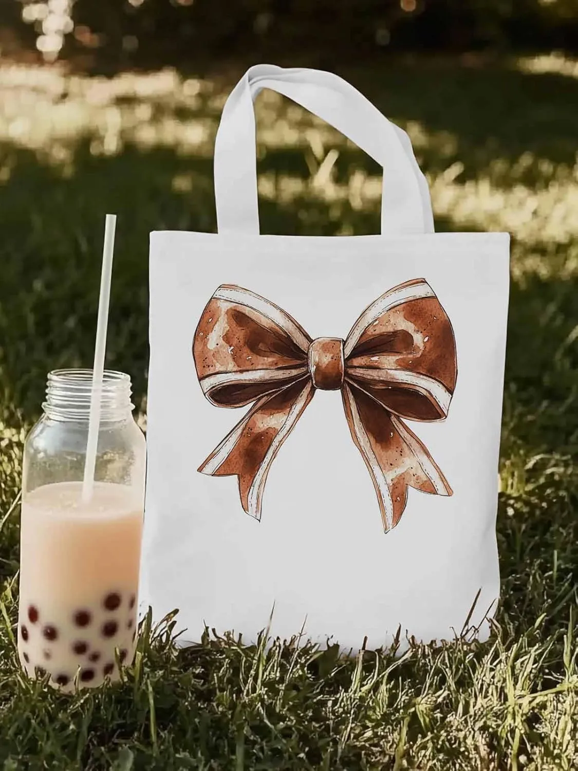 Canvas Tote Bag, Football Color Bow Retro Aesthetic Canvas Tote Handbags for Women Shoulder Bag
