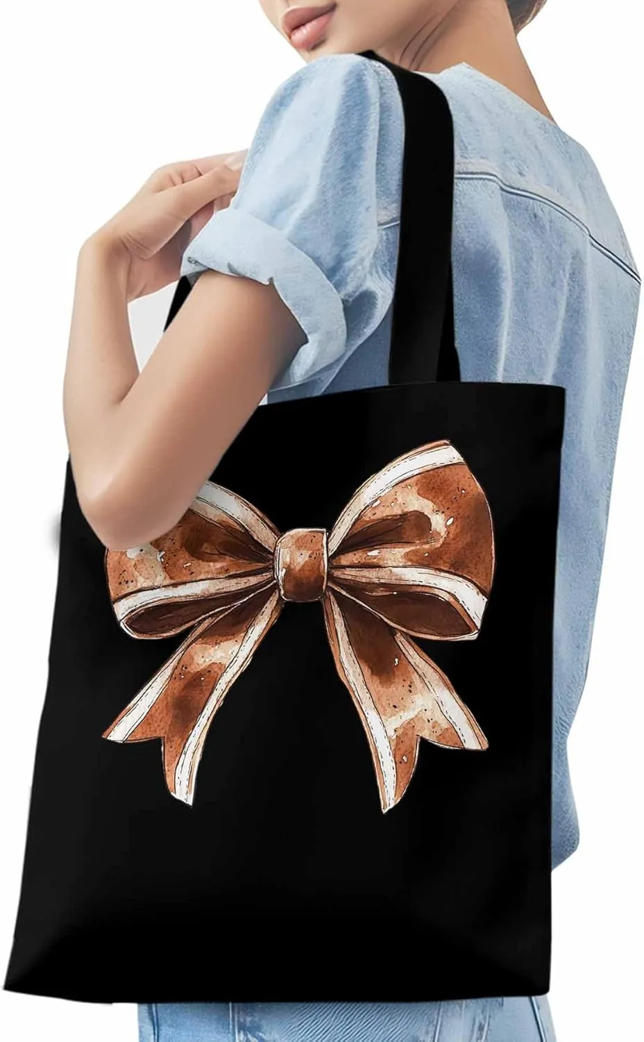 Canvas Tote Bag, Football Color Bow Retro Aesthetic Canvas Tote Handbags for Women Shoulder Bag