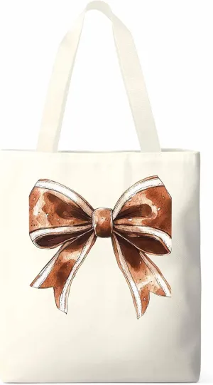 Canvas Tote Bag, Football Color Bow Retro Aesthetic Canvas Tote Handbags for Women Shoulder Bag