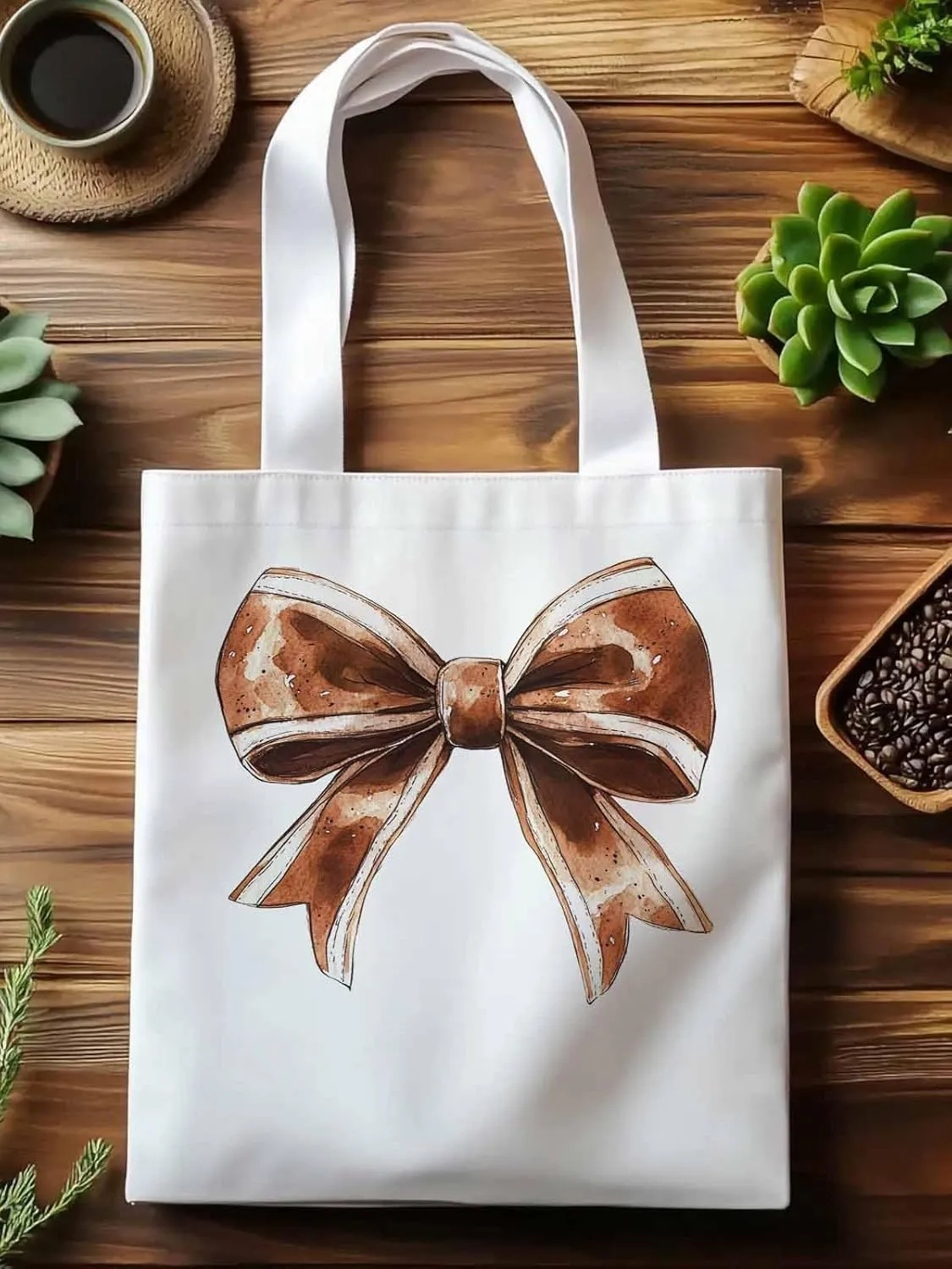 Canvas Tote Bag, Football Color Bow Retro Aesthetic Canvas Tote Handbags for Women Shoulder Bag