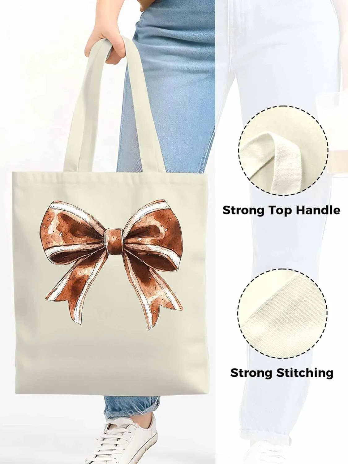 Canvas Tote Bag, Football Color Bow Retro Aesthetic Canvas Tote Handbags for Women Shoulder Bag