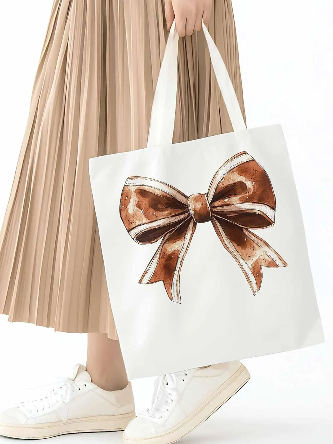 Canvas Tote Bag, Football Color Bow Retro Aesthetic Canvas Tote Handbags for Women Shoulder Bag