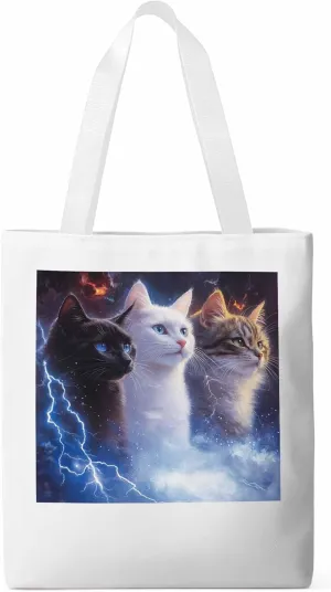 Canvas Tote Bag, Funny Cat Lightning Sky Aesthetic Canvas Tote Handbags for Women Shoulder Bag,