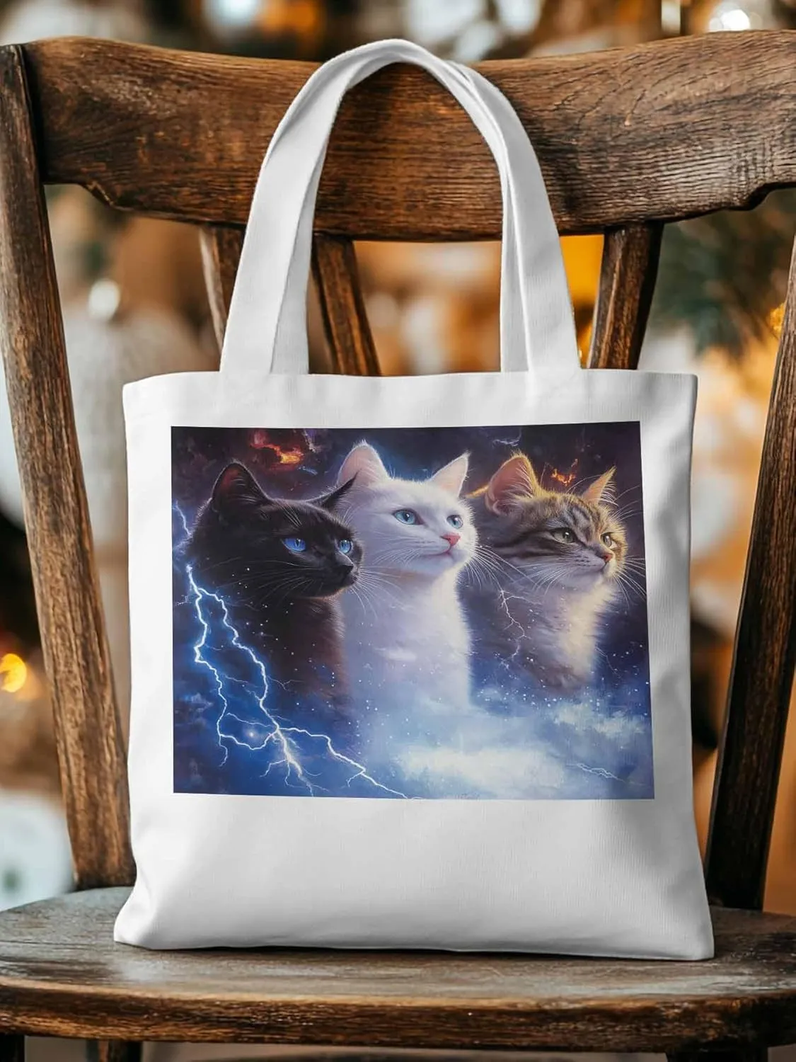 Canvas Tote Bag, Funny Cat Lightning Sky Aesthetic Canvas Tote Handbags for Women Shoulder Bag,