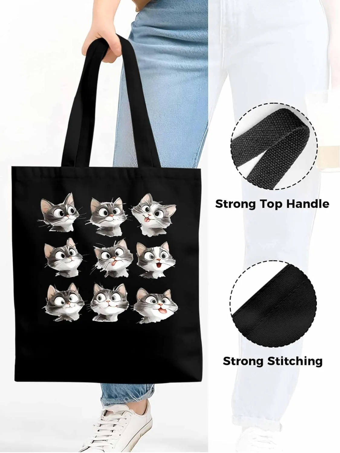 Canvas Tote Bag, Funny Cute Cat Splicing Aesthetic Canvas Tote Handbags for Women Shoulder Bag,