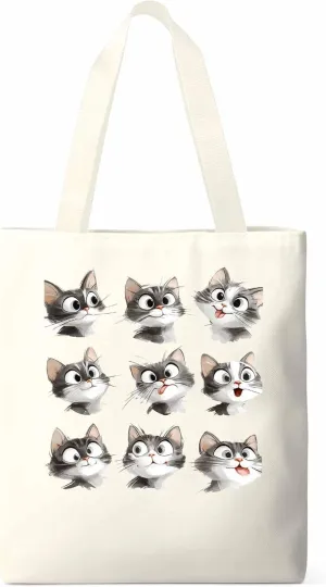 Canvas Tote Bag, Funny Cute Cat Splicing Aesthetic Canvas Tote Handbags for Women Shoulder Bag,