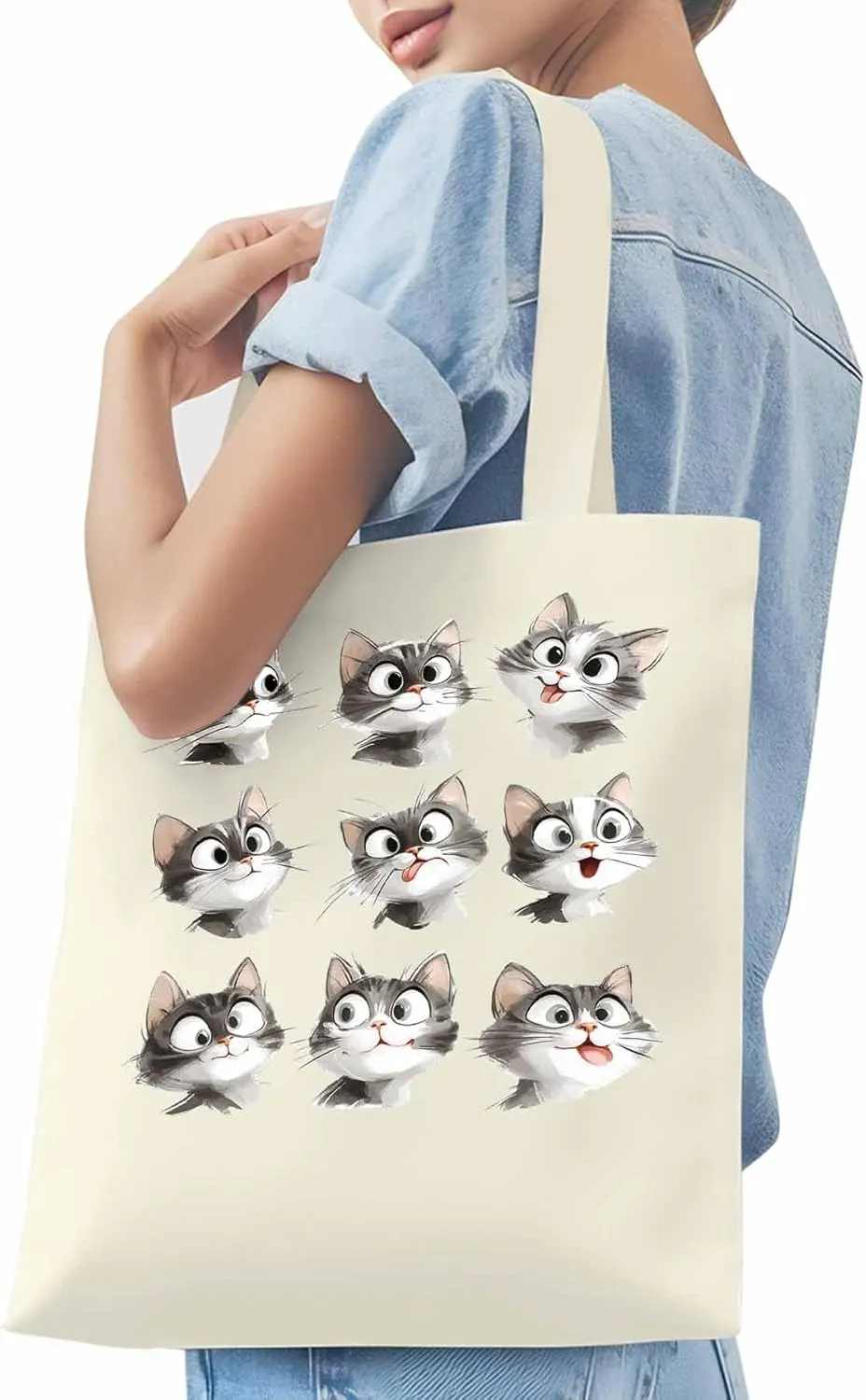 Canvas Tote Bag, Funny Cute Cat Splicing Aesthetic Canvas Tote Handbags for Women Shoulder Bag,