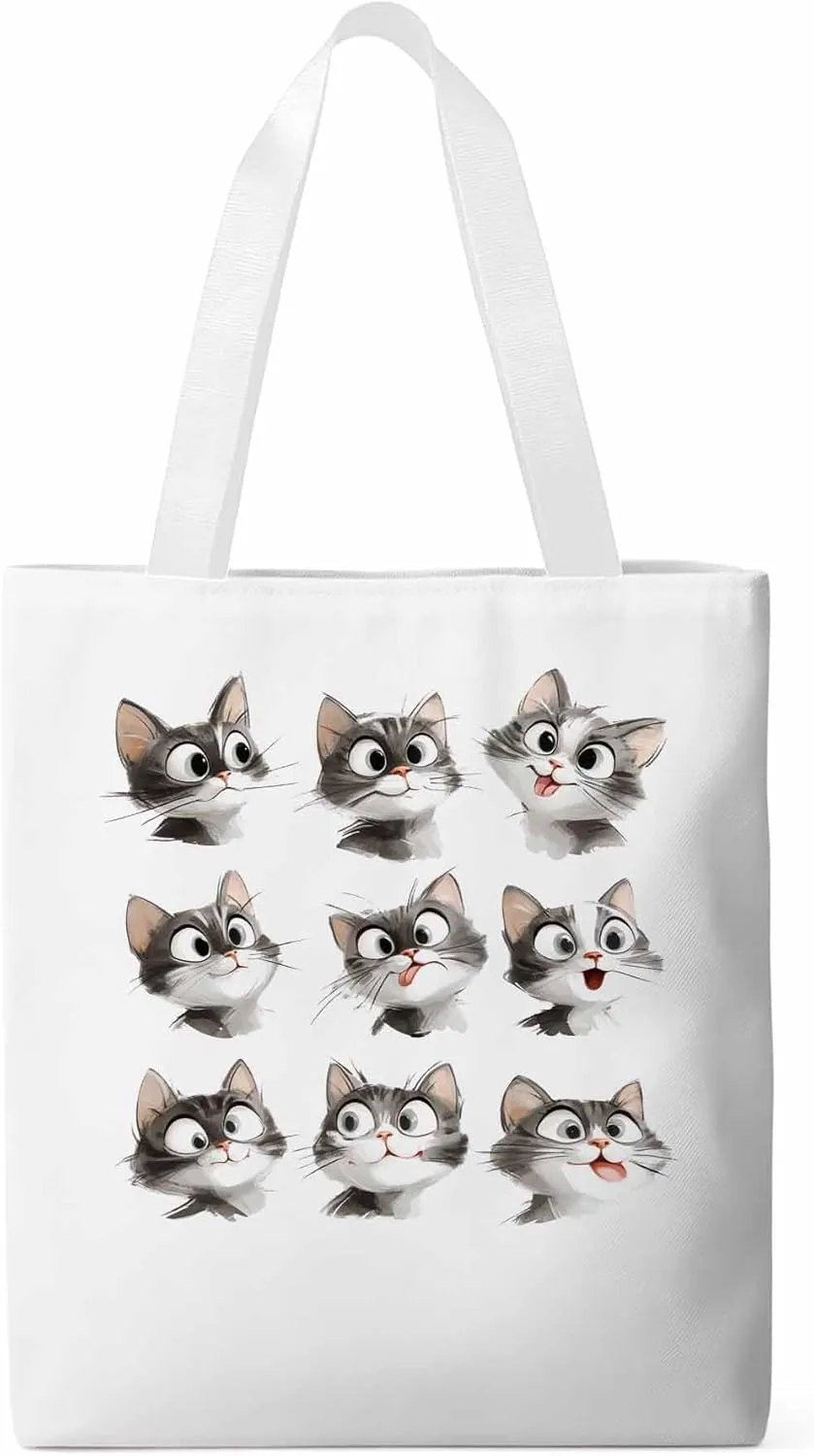 Canvas Tote Bag, Funny Cute Cat Splicing Aesthetic Canvas Tote Handbags for Women Shoulder Bag,