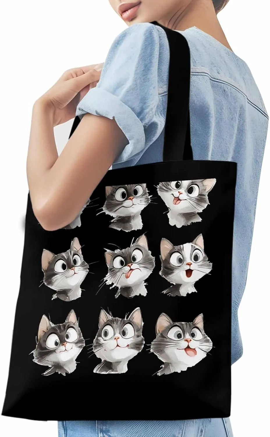 Canvas Tote Bag, Funny Cute Cat Splicing Aesthetic Canvas Tote Handbags for Women Shoulder Bag,