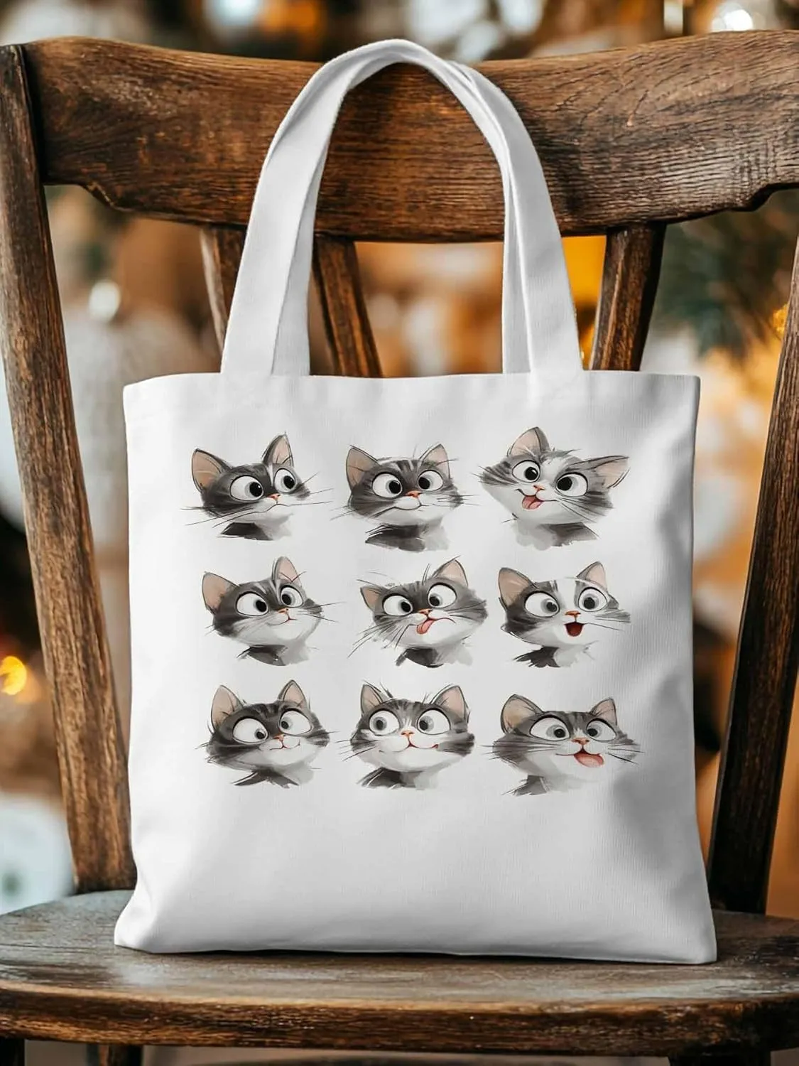 Canvas Tote Bag, Funny Cute Cat Splicing Aesthetic Canvas Tote Handbags for Women Shoulder Bag,