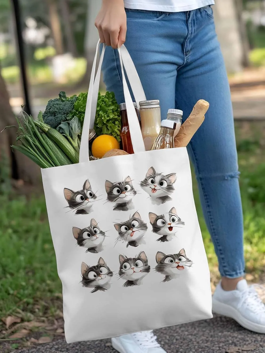 Canvas Tote Bag, Funny Cute Cat Splicing Aesthetic Canvas Tote Handbags for Women Shoulder Bag,