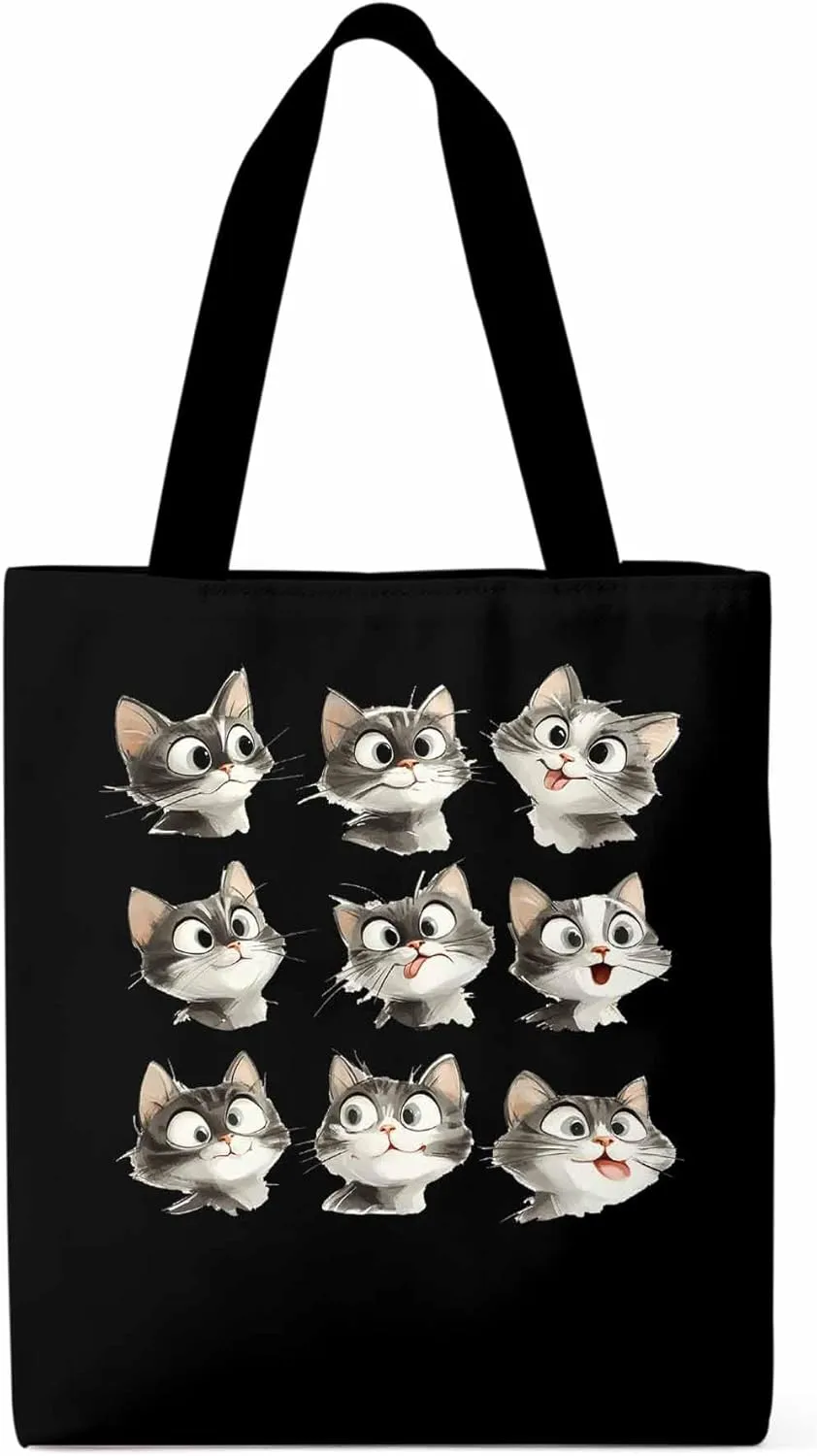 Canvas Tote Bag, Funny Cute Cat Splicing Aesthetic Canvas Tote Handbags for Women Shoulder Bag,