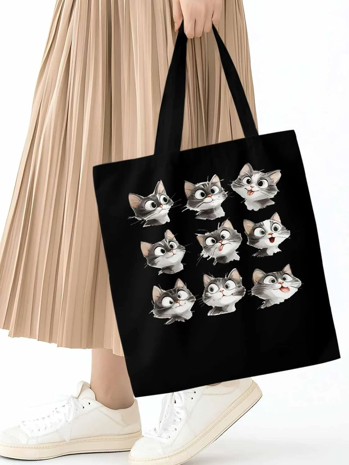 Canvas Tote Bag, Funny Cute Cat Splicing Aesthetic Canvas Tote Handbags for Women Shoulder Bag,