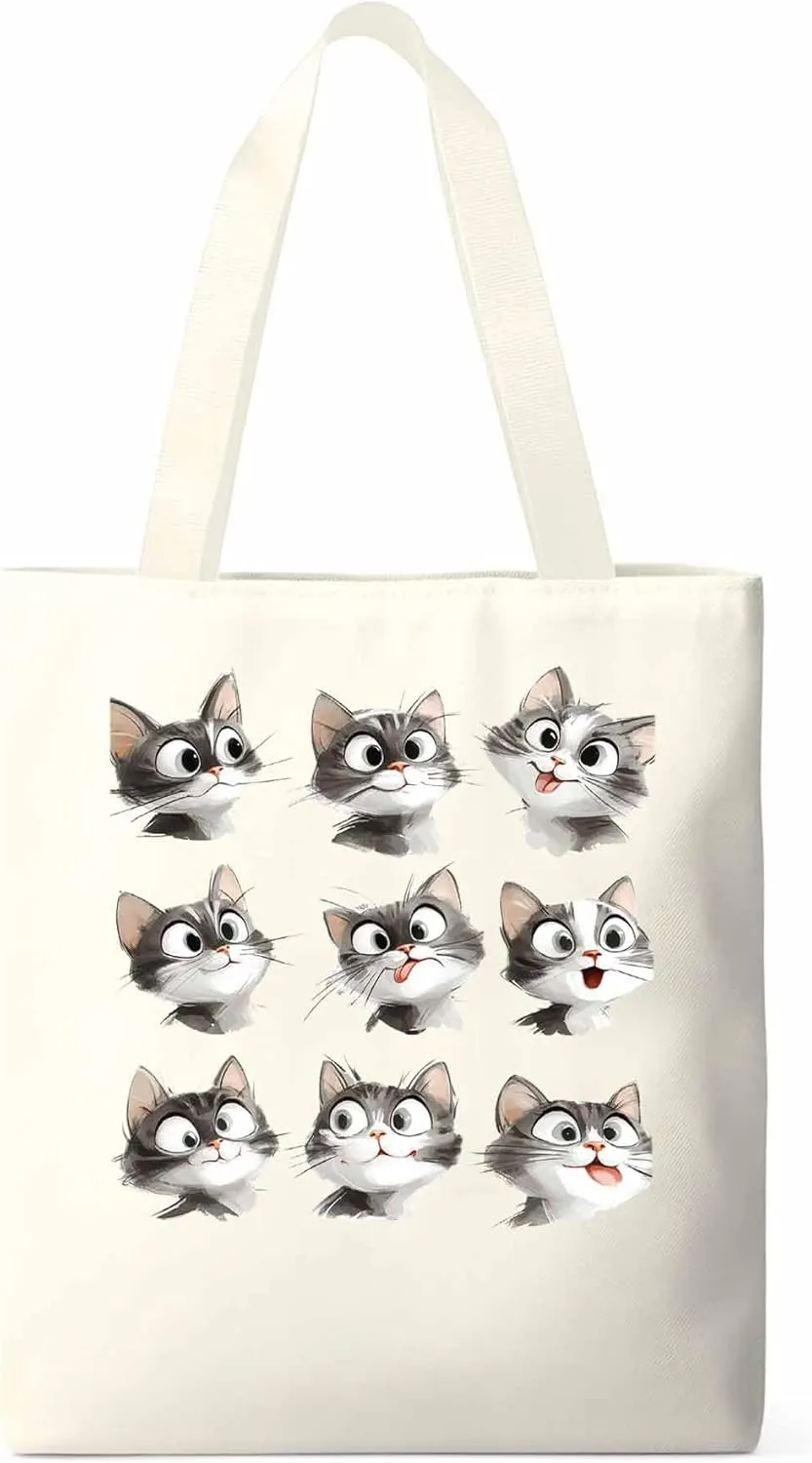Canvas Tote Bag, Funny Cute Cat Splicing Aesthetic Canvas Tote Handbags for Women Shoulder Bag,