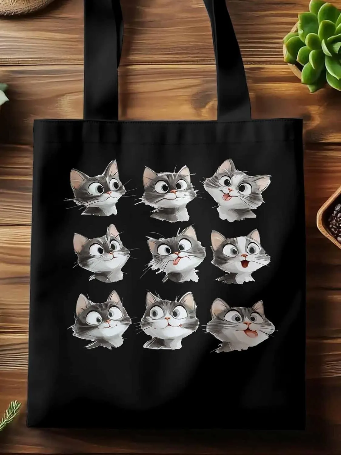 Canvas Tote Bag, Funny Cute Cat Splicing Aesthetic Canvas Tote Handbags for Women Shoulder Bag,