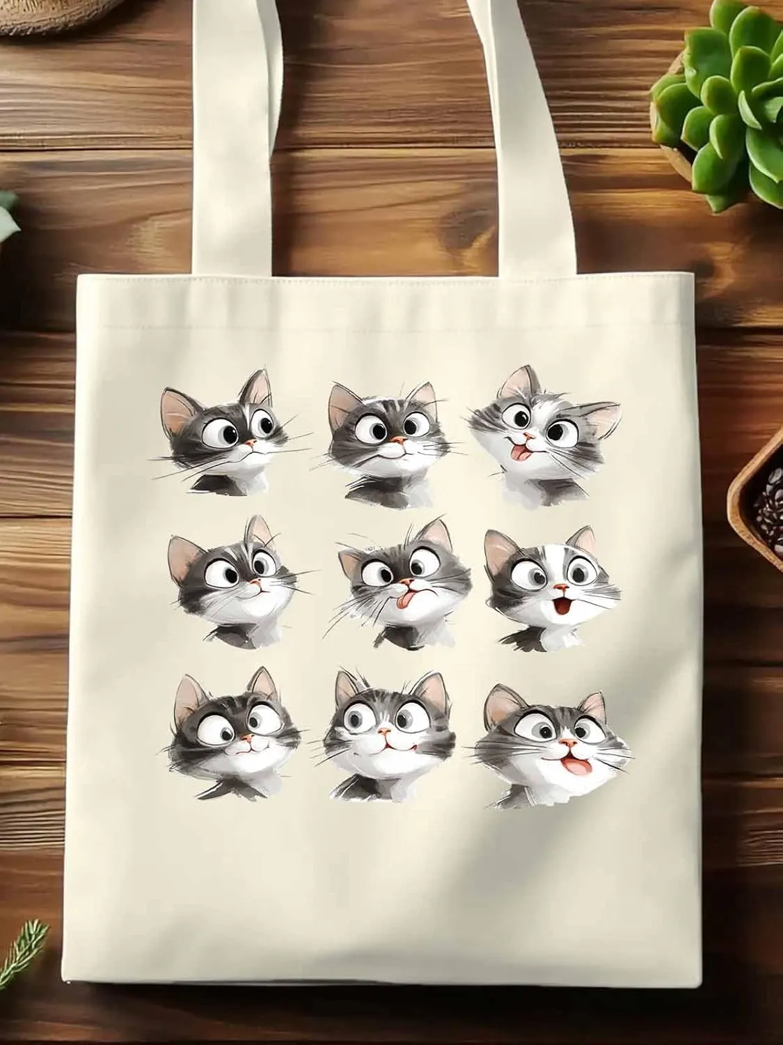 Canvas Tote Bag, Funny Cute Cat Splicing Aesthetic Canvas Tote Handbags for Women Shoulder Bag,