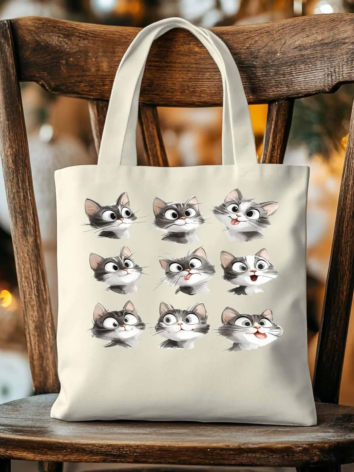 Canvas Tote Bag, Funny Cute Cat Splicing Aesthetic Canvas Tote Handbags for Women Shoulder Bag,