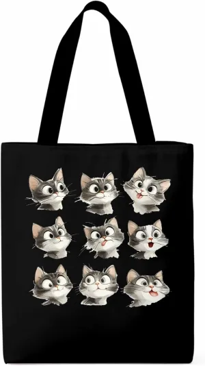 Canvas Tote Bag, Funny Cute Cat Splicing Aesthetic Canvas Tote Handbags for Women Shoulder Bag,