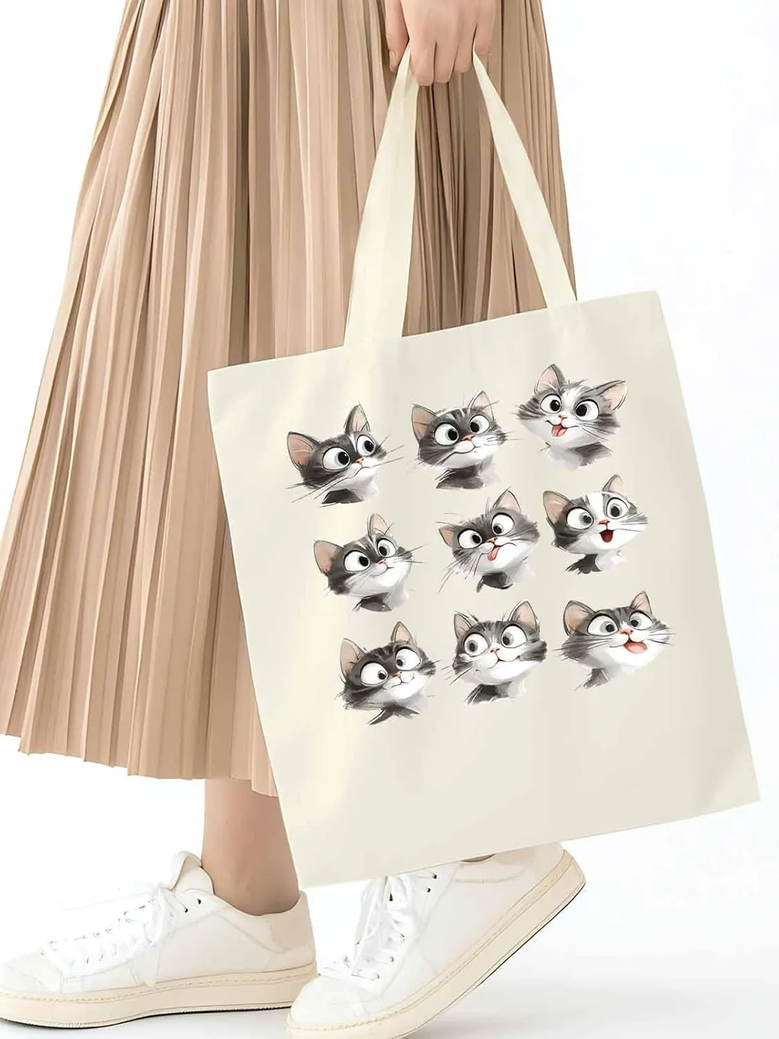 Canvas Tote Bag, Funny Cute Cat Splicing Aesthetic Canvas Tote Handbags for Women Shoulder Bag,