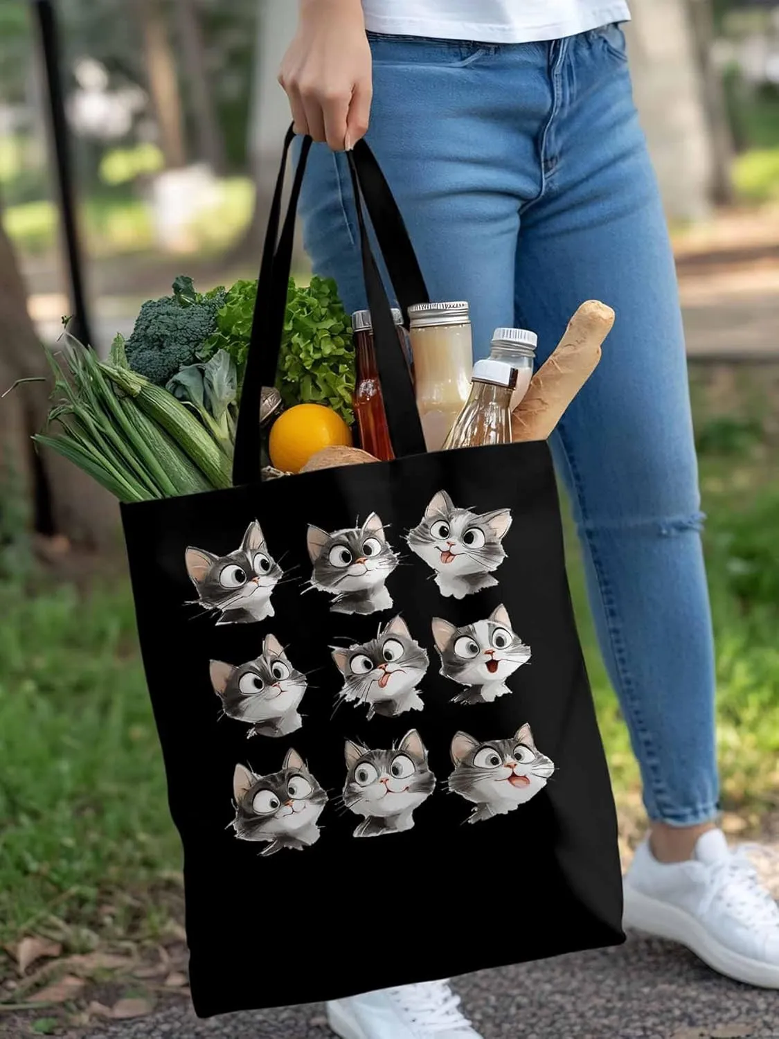 Canvas Tote Bag, Funny Cute Cat Splicing Aesthetic Canvas Tote Handbags for Women Shoulder Bag,