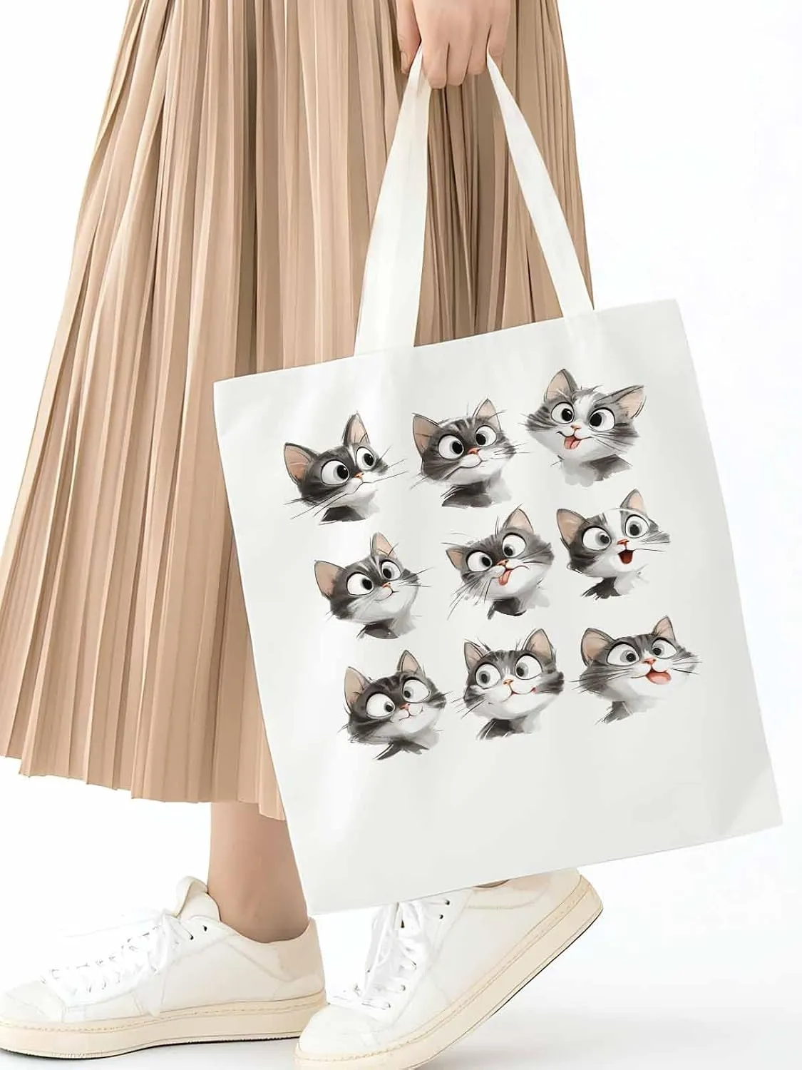 Canvas Tote Bag, Funny Cute Cat Splicing Aesthetic Canvas Tote Handbags for Women Shoulder Bag,