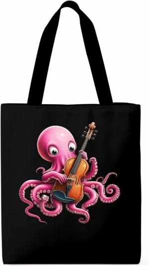Canvas Tote Bag, Funny Pink Octopus Guitar Aesthetic Canvas Tote Handbags for Women Shoulder Bag,