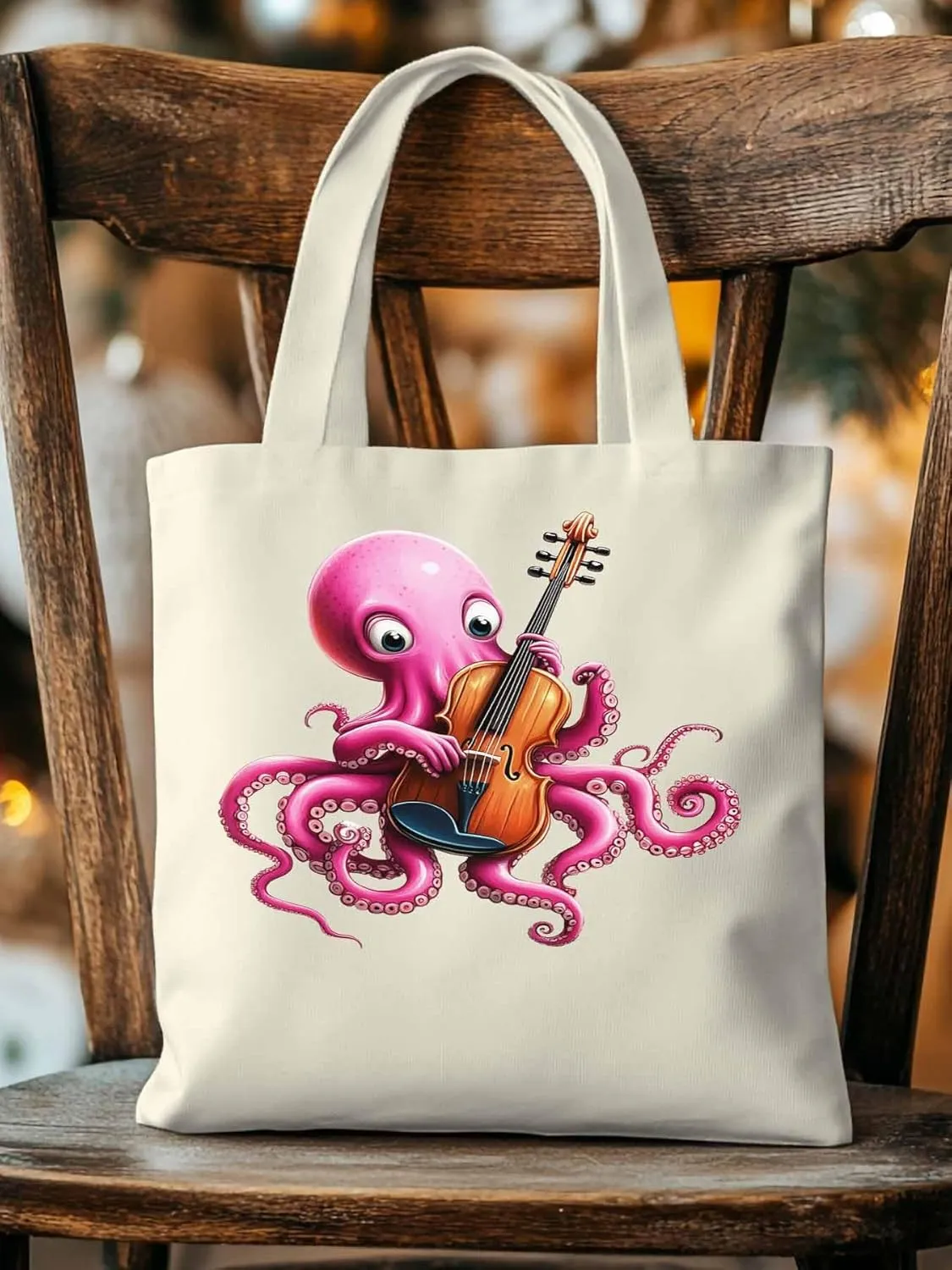 Canvas Tote Bag, Funny Pink Octopus Guitar Aesthetic Canvas Tote Handbags for Women Shoulder Bag,