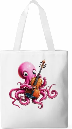 Canvas Tote Bag, Funny Pink Octopus Guitar Aesthetic Canvas Tote Handbags for Women Shoulder Bag,