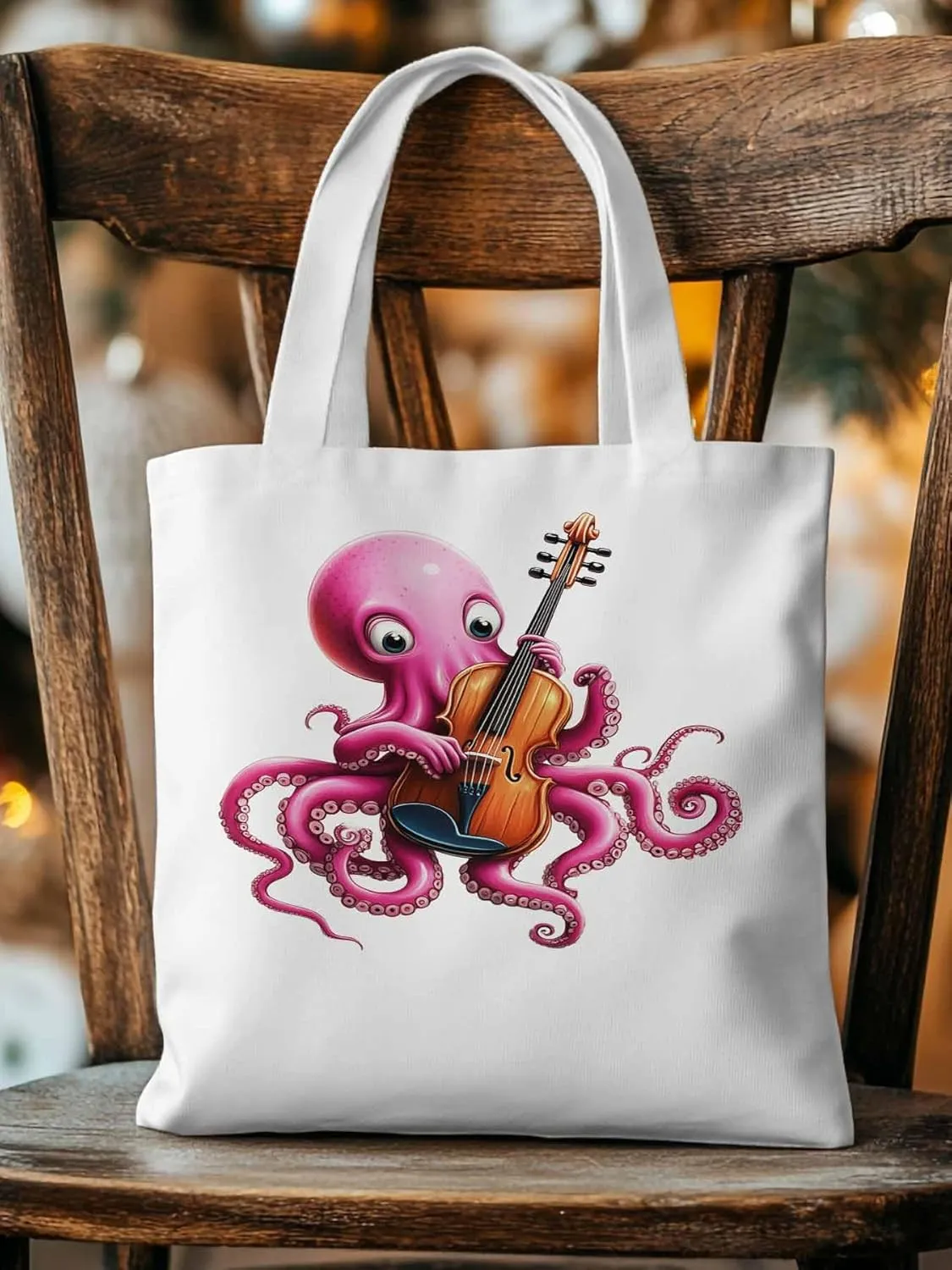Canvas Tote Bag, Funny Pink Octopus Guitar Aesthetic Canvas Tote Handbags for Women Shoulder Bag,