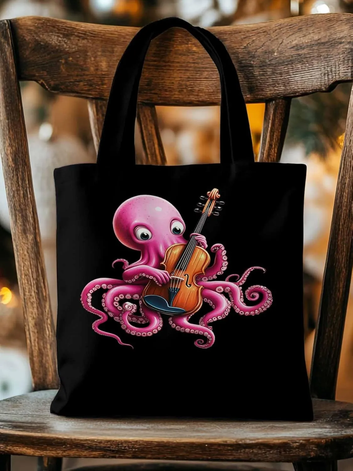 Canvas Tote Bag, Funny Pink Octopus Guitar Aesthetic Canvas Tote Handbags for Women Shoulder Bag,