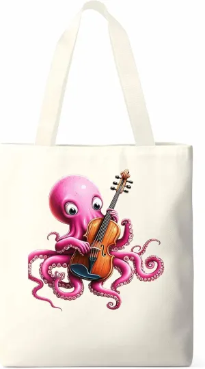 Canvas Tote Bag, Funny Pink Octopus Guitar Aesthetic Canvas Tote Handbags for Women Shoulder Bag,