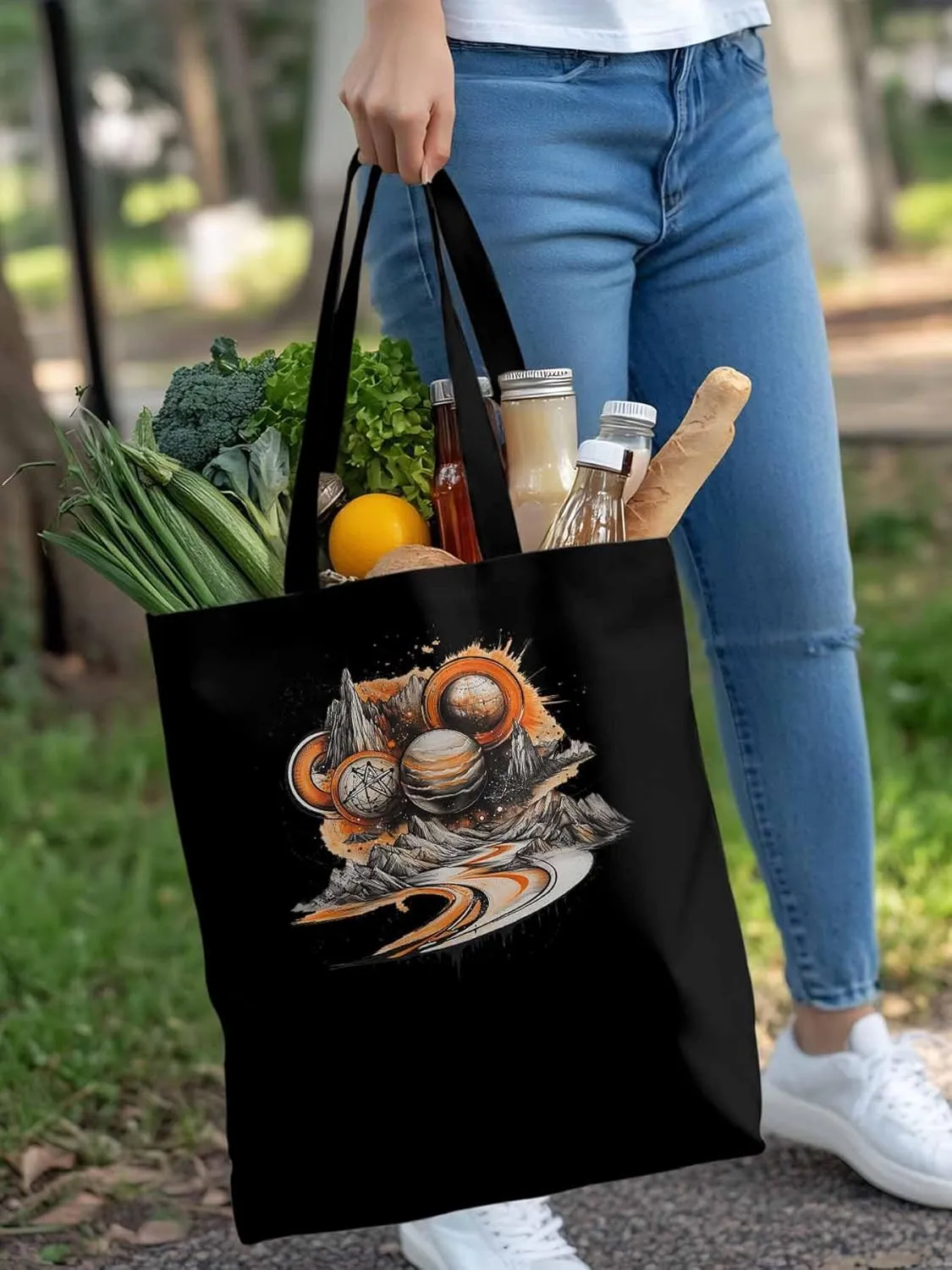 Canvas Tote Bag, Funny Planet Aesthetic Canvas Tote Handbags for Women Shoulder Bag Galaxy Retro