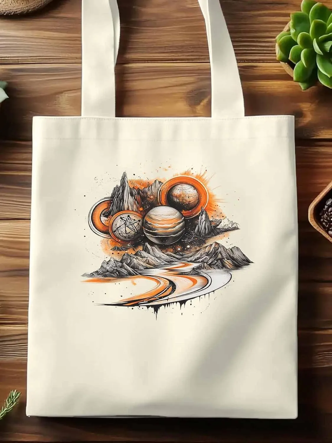 Canvas Tote Bag, Funny Planet Aesthetic Canvas Tote Handbags for Women Shoulder Bag Galaxy Retro