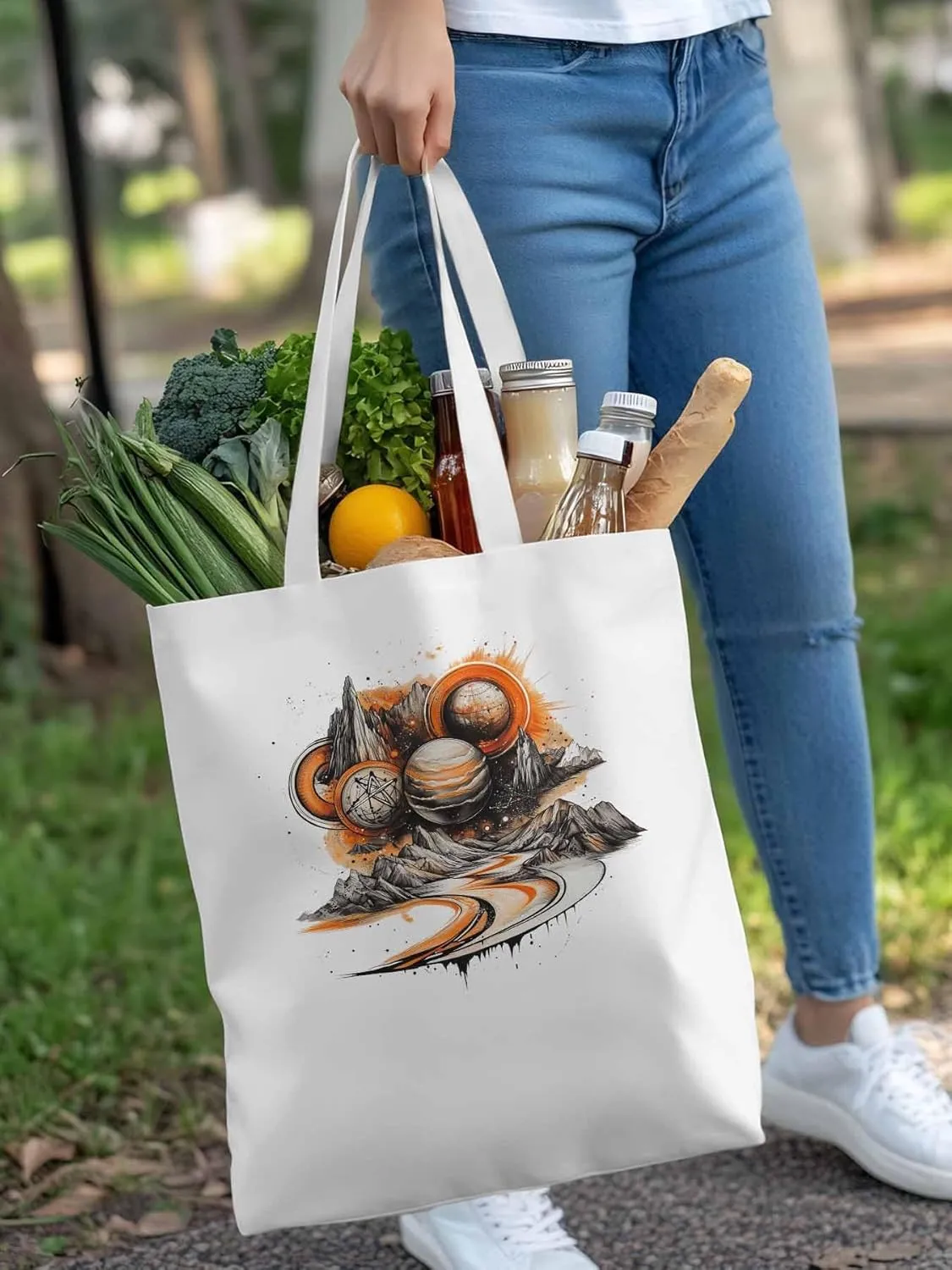 Canvas Tote Bag, Funny Planet Aesthetic Canvas Tote Handbags for Women Shoulder Bag Galaxy Retro