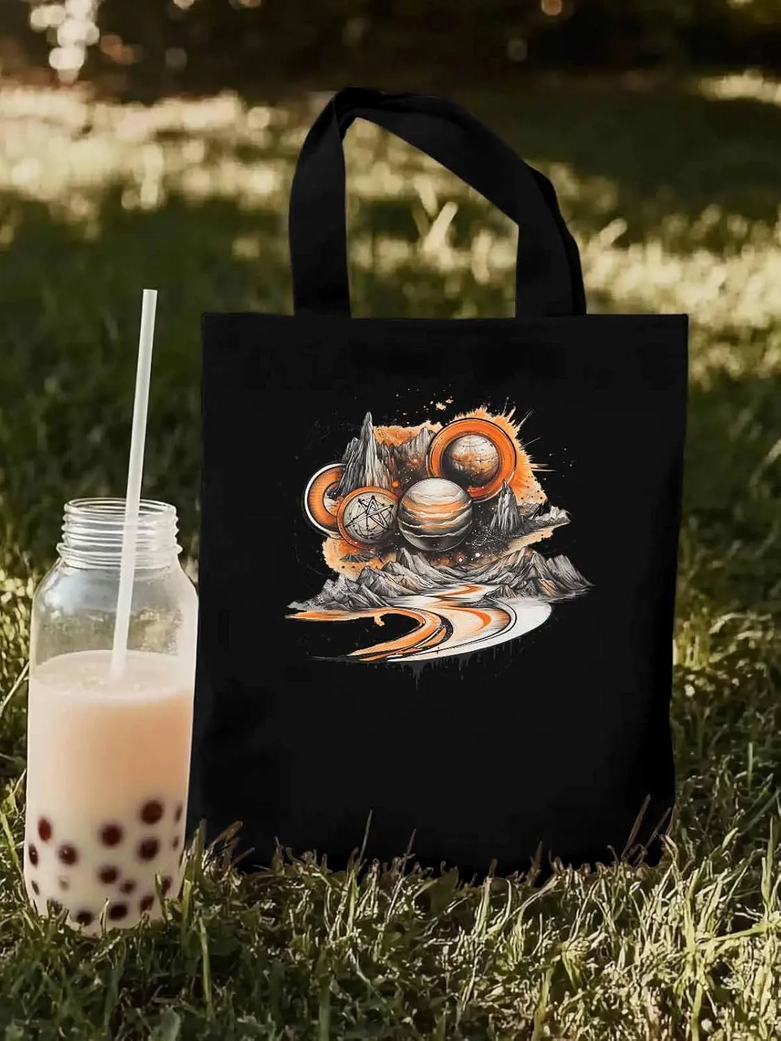 Canvas Tote Bag, Funny Planet Aesthetic Canvas Tote Handbags for Women Shoulder Bag Galaxy Retro