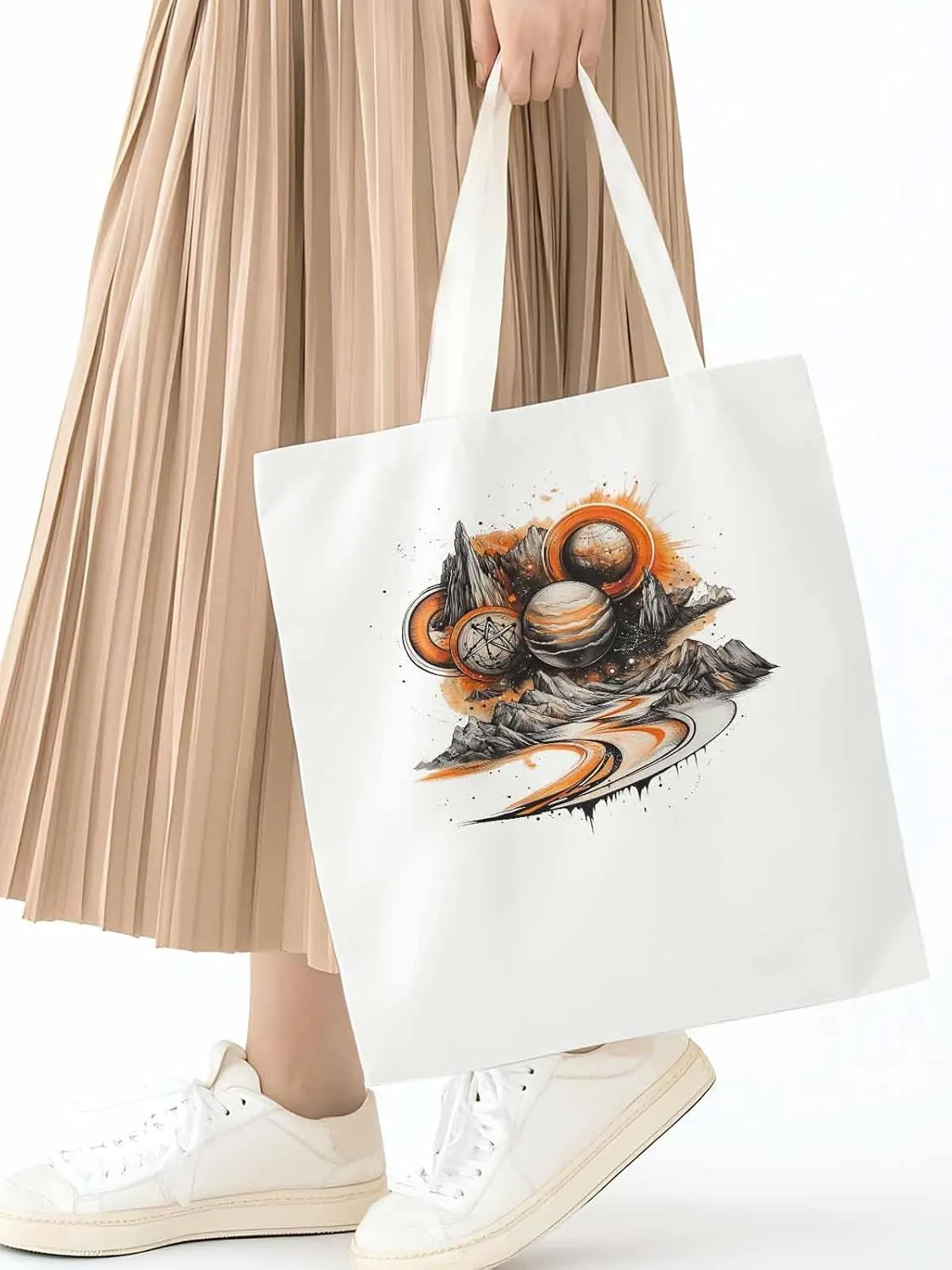 Canvas Tote Bag, Funny Planet Aesthetic Canvas Tote Handbags for Women Shoulder Bag Galaxy Retro