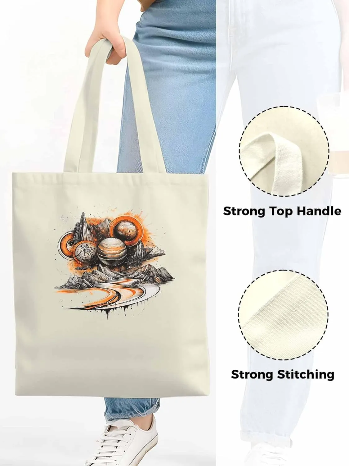 Canvas Tote Bag, Funny Planet Aesthetic Canvas Tote Handbags for Women Shoulder Bag Galaxy Retro