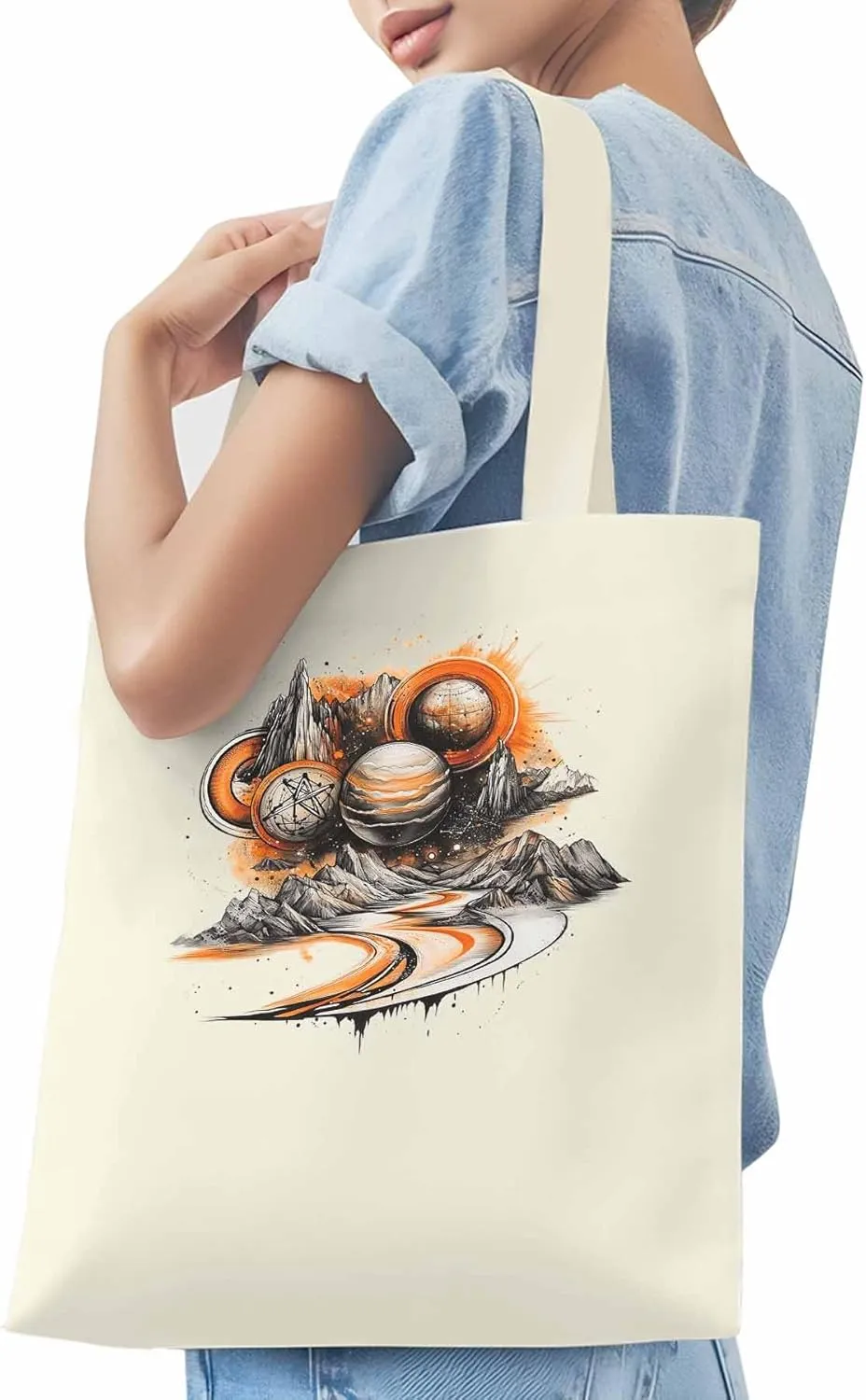 Canvas Tote Bag, Funny Planet Aesthetic Canvas Tote Handbags for Women Shoulder Bag Galaxy Retro