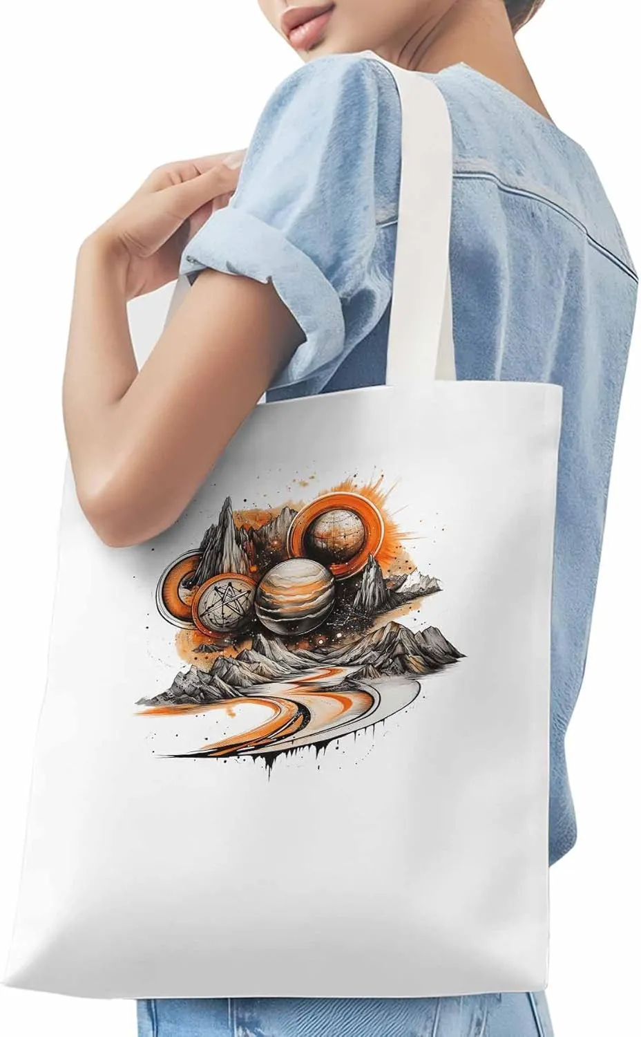 Canvas Tote Bag, Funny Planet Aesthetic Canvas Tote Handbags for Women Shoulder Bag Galaxy Retro