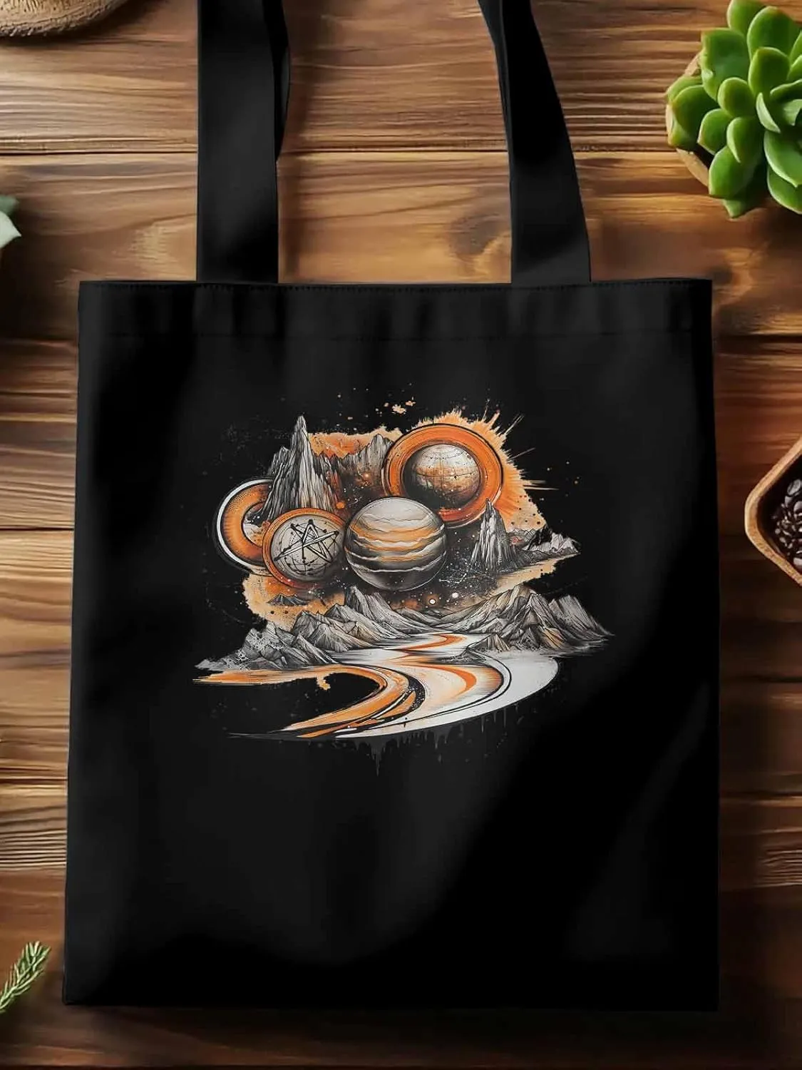 Canvas Tote Bag, Funny Planet Aesthetic Canvas Tote Handbags for Women Shoulder Bag Galaxy Retro