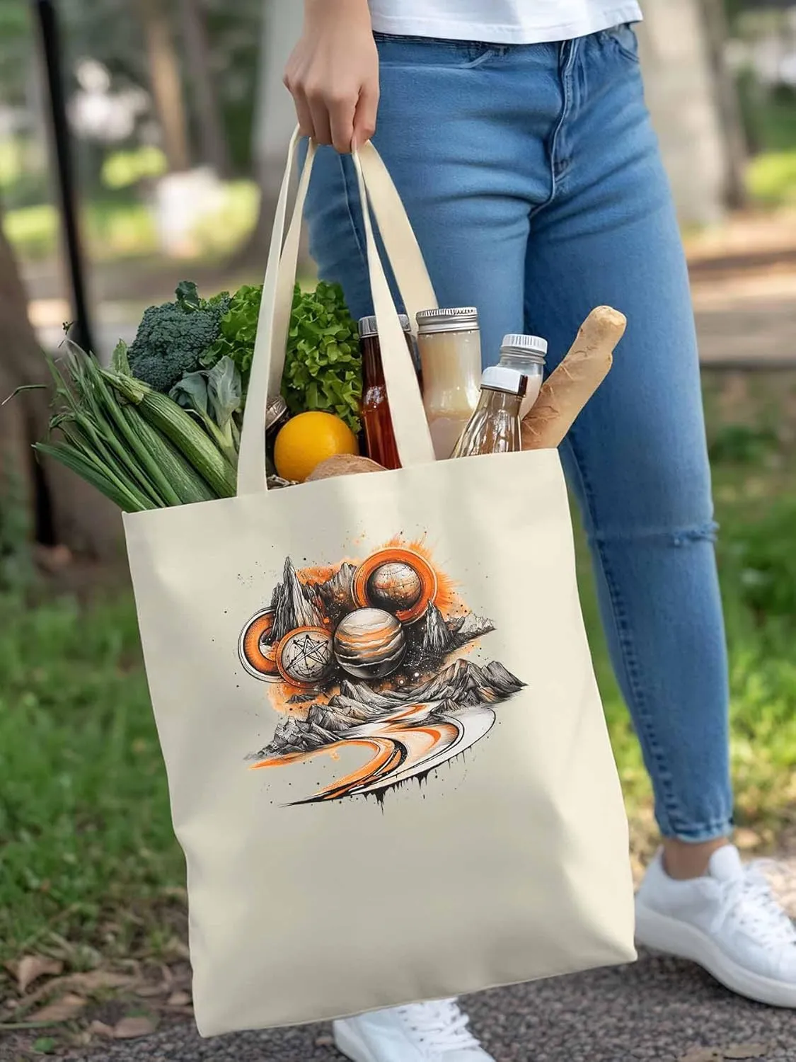 Canvas Tote Bag, Funny Planet Aesthetic Canvas Tote Handbags for Women Shoulder Bag Galaxy Retro